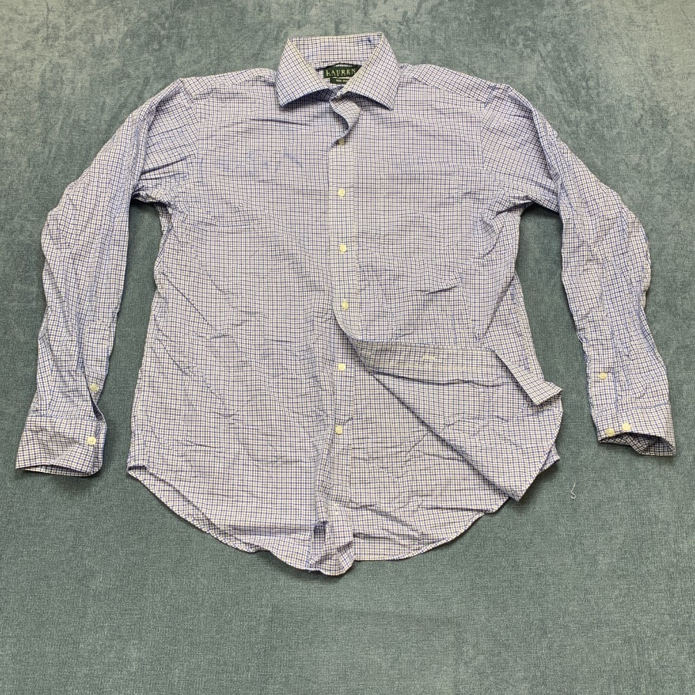 Lauren Ralph Lauren Dress Shirt Mens 16 34-35 Blue White Check Non Iron Business